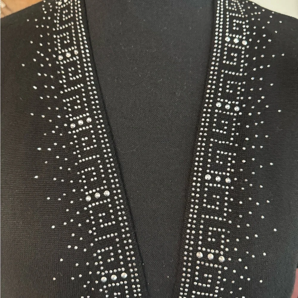 Sz M Love Scarlett black thin knit long sleeve open front cardigan. Embellished - Picture 2 of 12